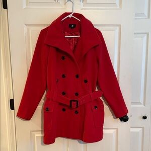 Iz Byer Red Double-Breasted Trench Coat with Belt